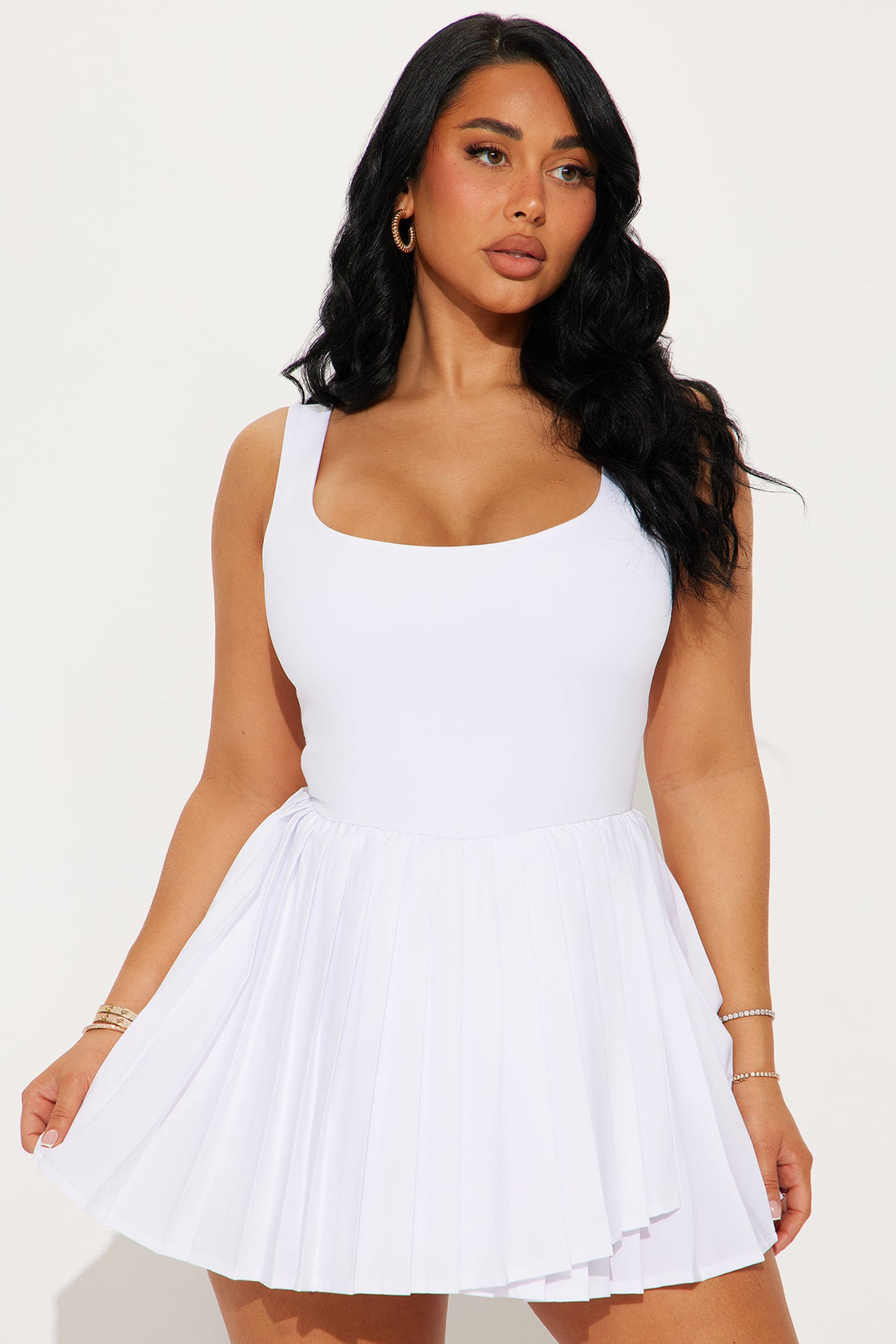 Serve It Tennis Pleated Mini Dress - White