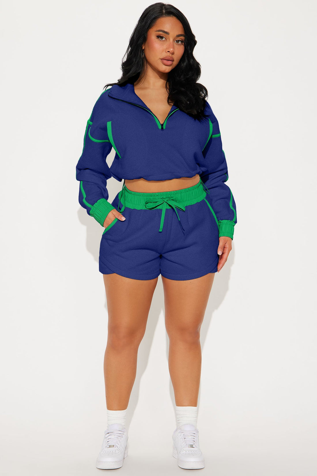 Callie Fleece Short Set - Navy/combo
