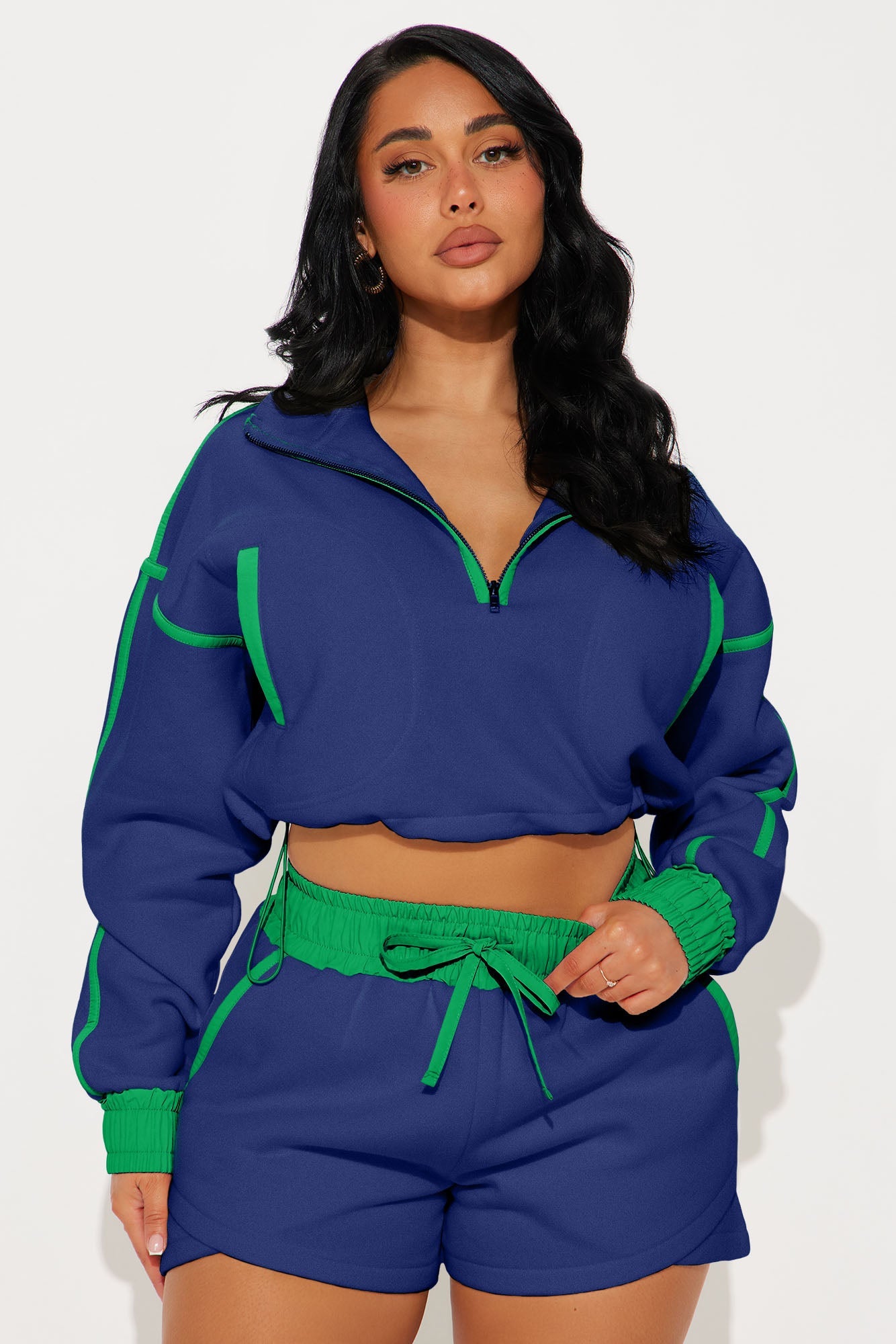 Callie Fleece Short Set - Navy/combo