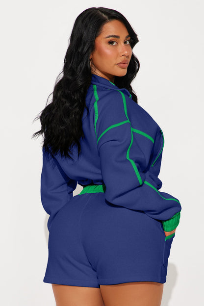 Callie Fleece Short Set - Navy/combo
