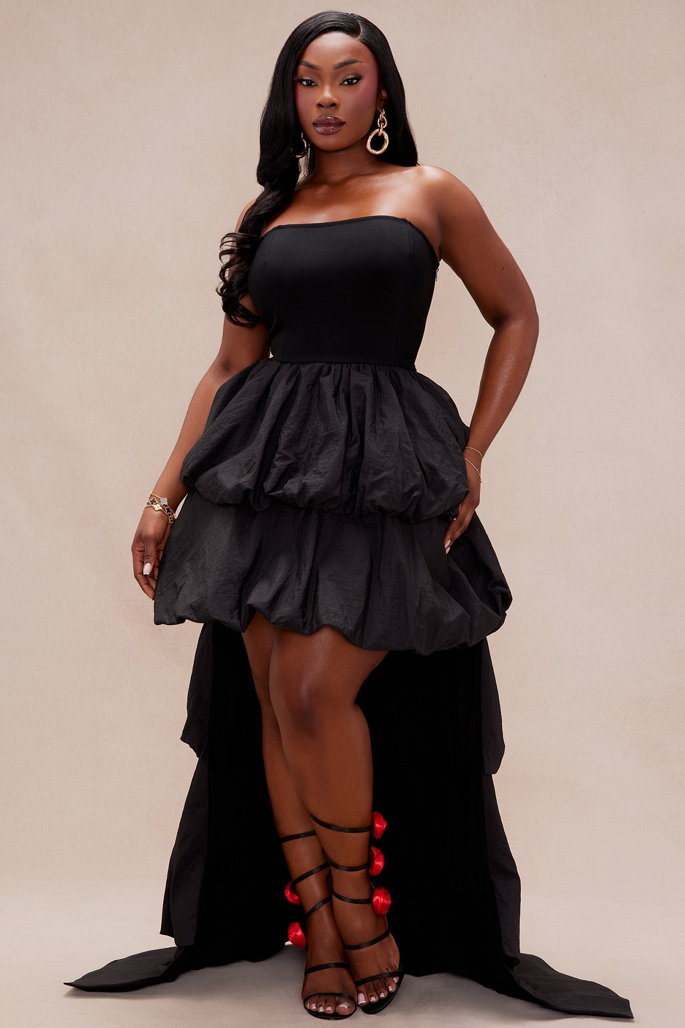 Corinna High Low Bubble Maxi Dress - Black