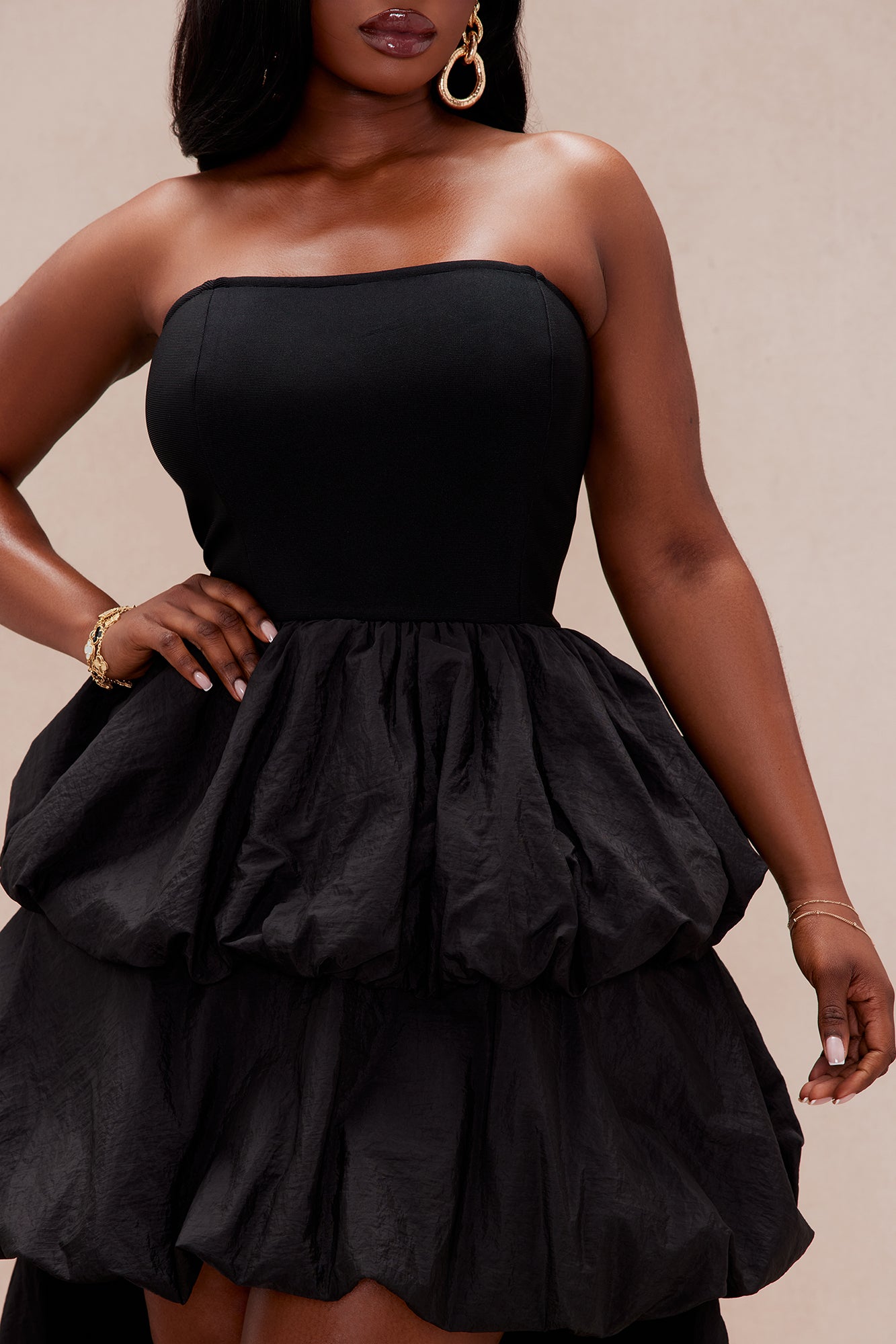 Corinna High Low Bubble Maxi Dress - Black