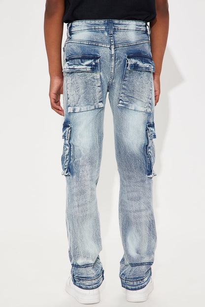 Mini Flipside Stacked Cargo Denim Jean - Medium Blue Wash