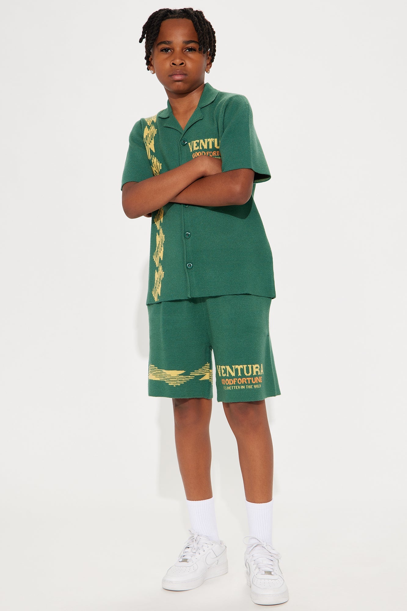 Mini Dragon Palm Knitted Relaxed Shorts - Green/combo