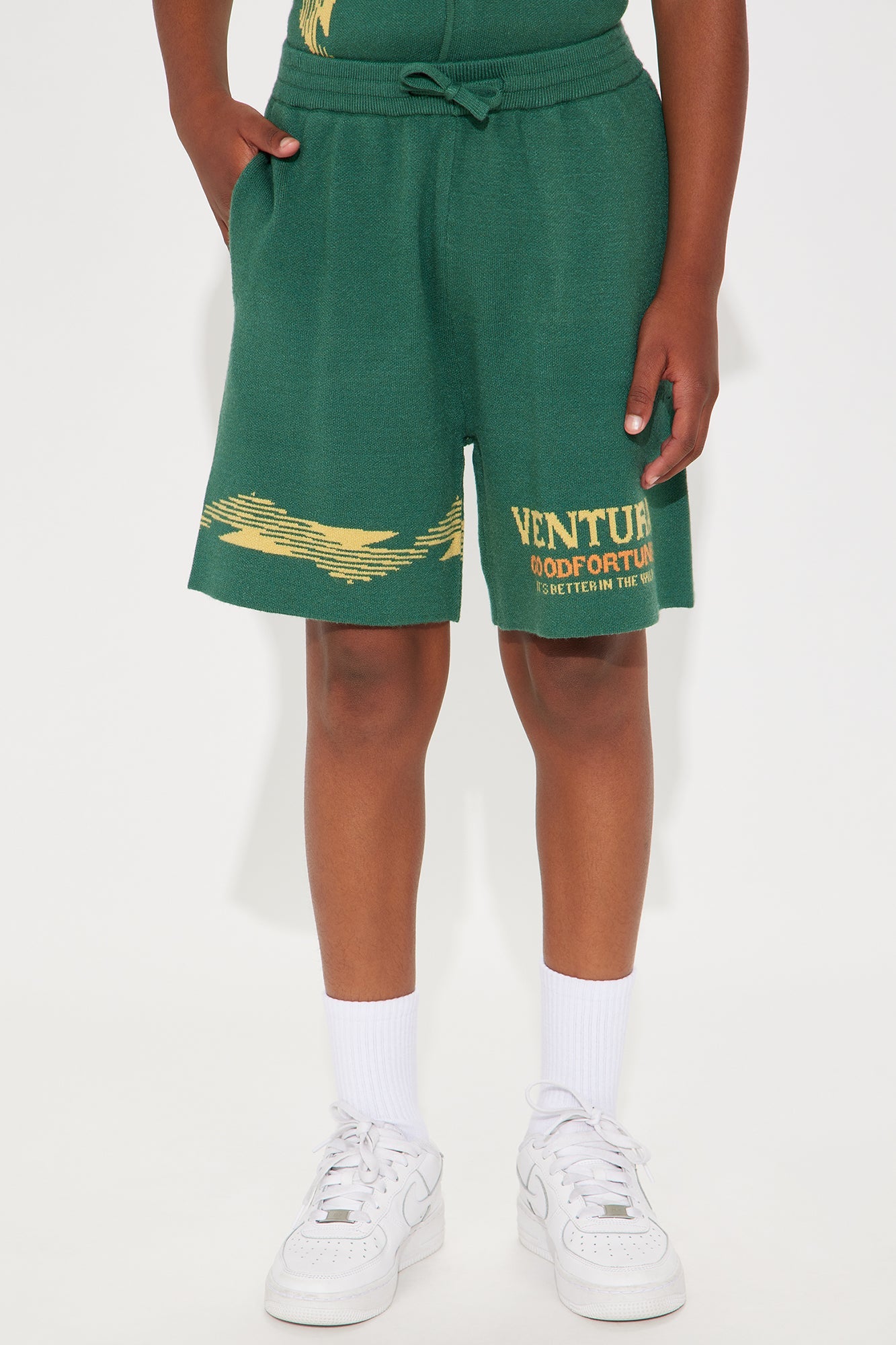 Mini Dragon Palm Knitted Relaxed Shorts - Green/combo