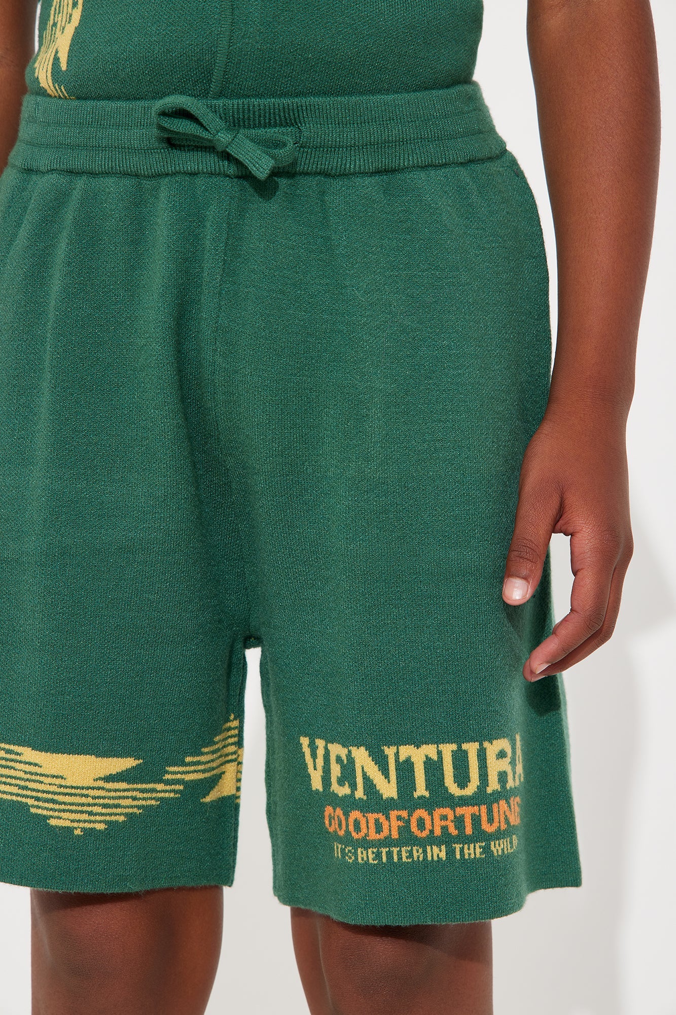 Mini Dragon Palm Knitted Relaxed Shorts - Green/combo