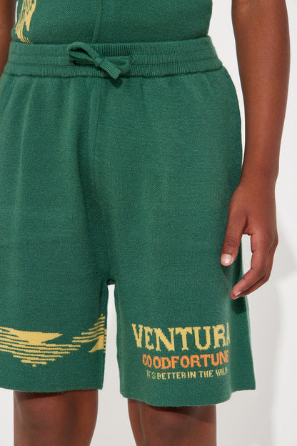 Mini Dragon Palm Knitted Relaxed Shorts - Green/combo