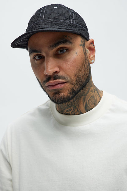 Seersucker 6 Panel Hat - Black