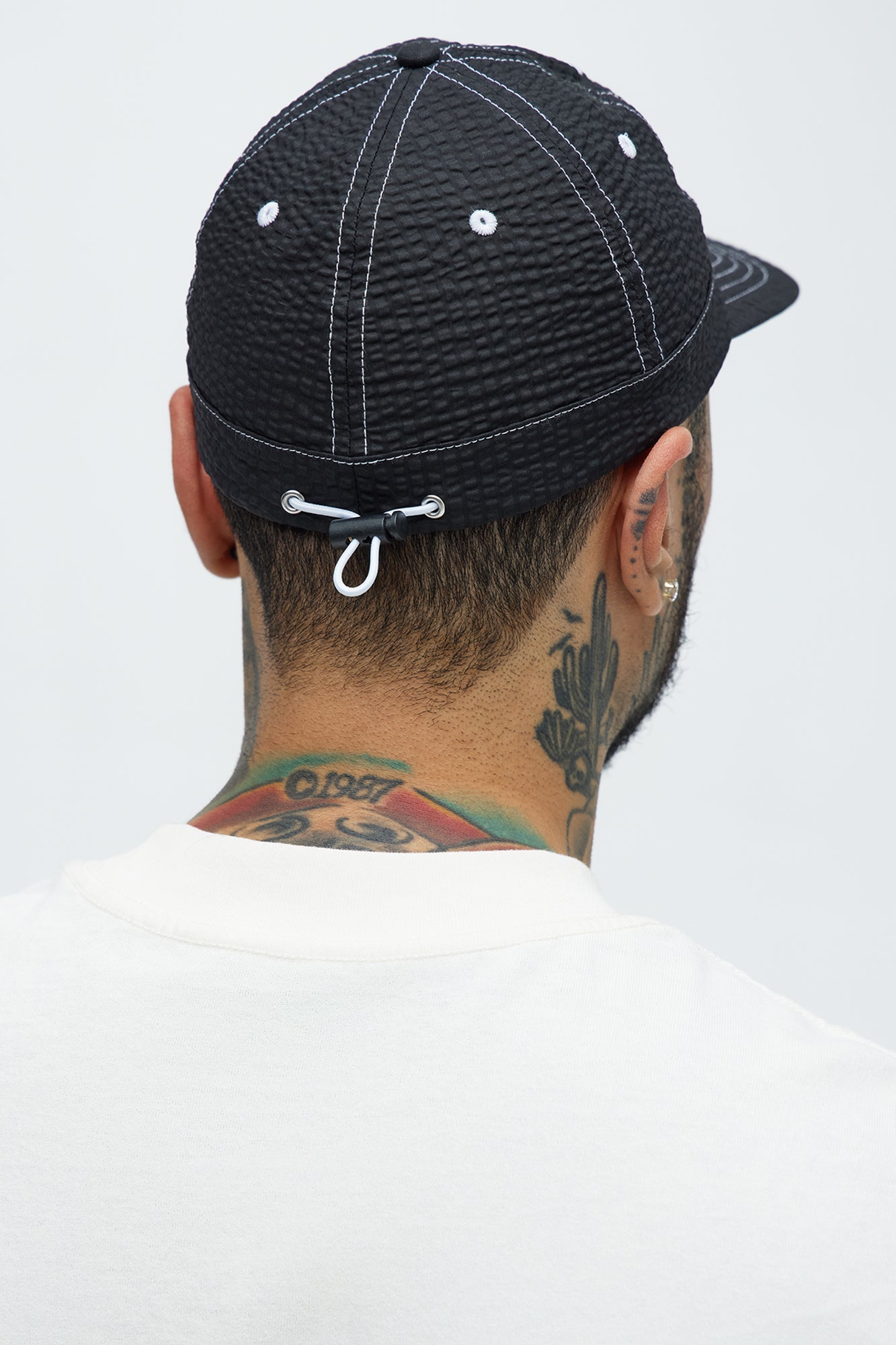 Seersucker 6 Panel Hat - Black