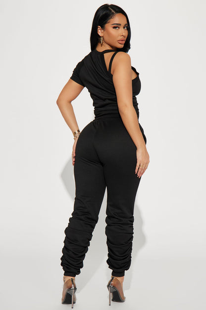 One Sided Story Pant Set - Black