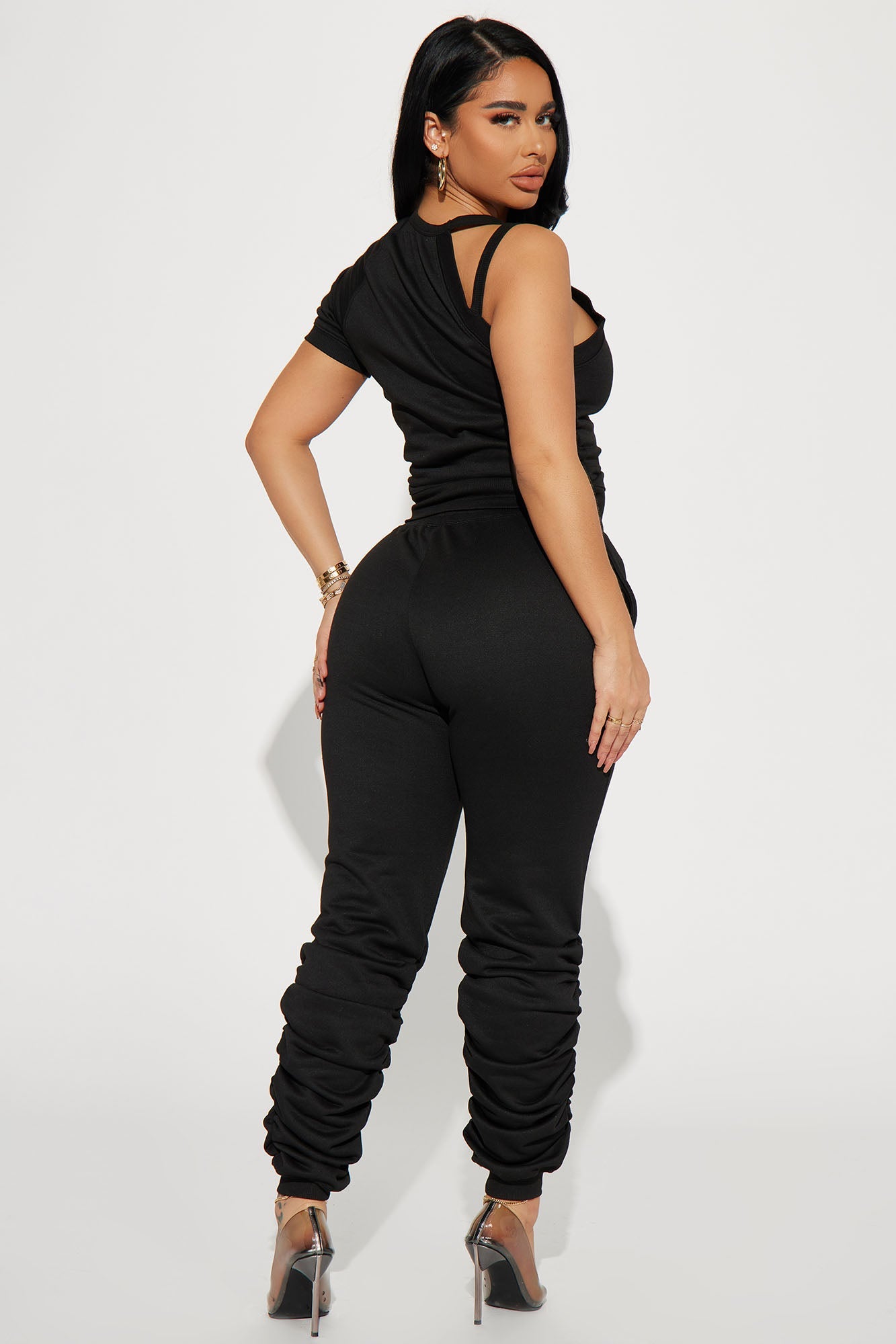 One Sided Story Pant Set - Black