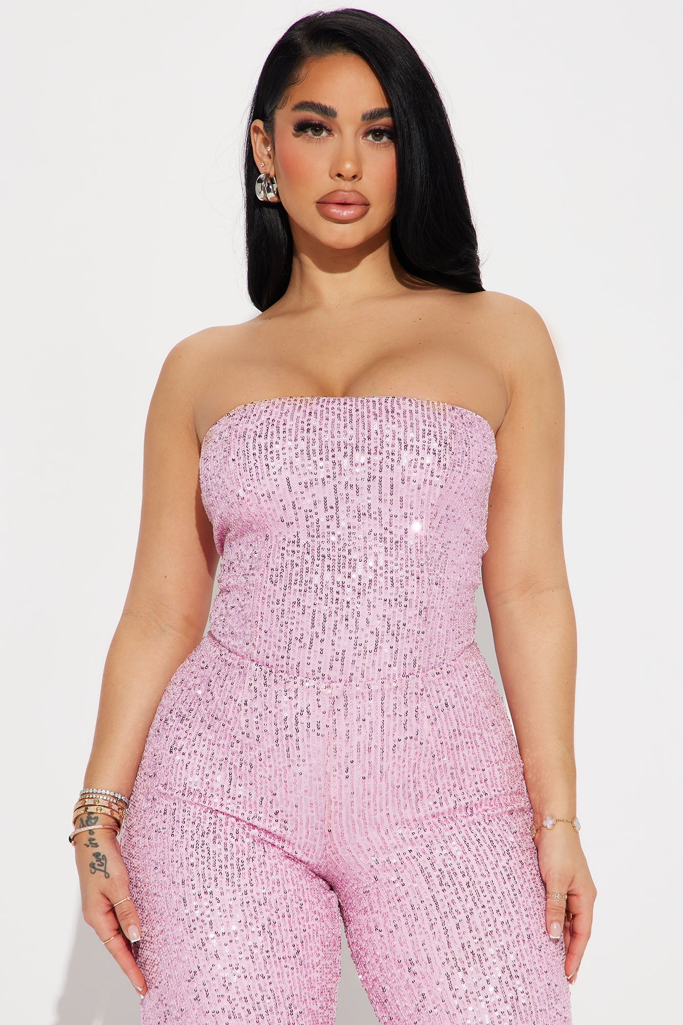 Lets Sparkle On Sequin Jumpsuit - Pink