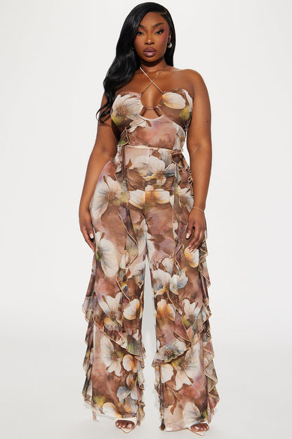 Going Out For Fun Jumpsuit - Brown/combo