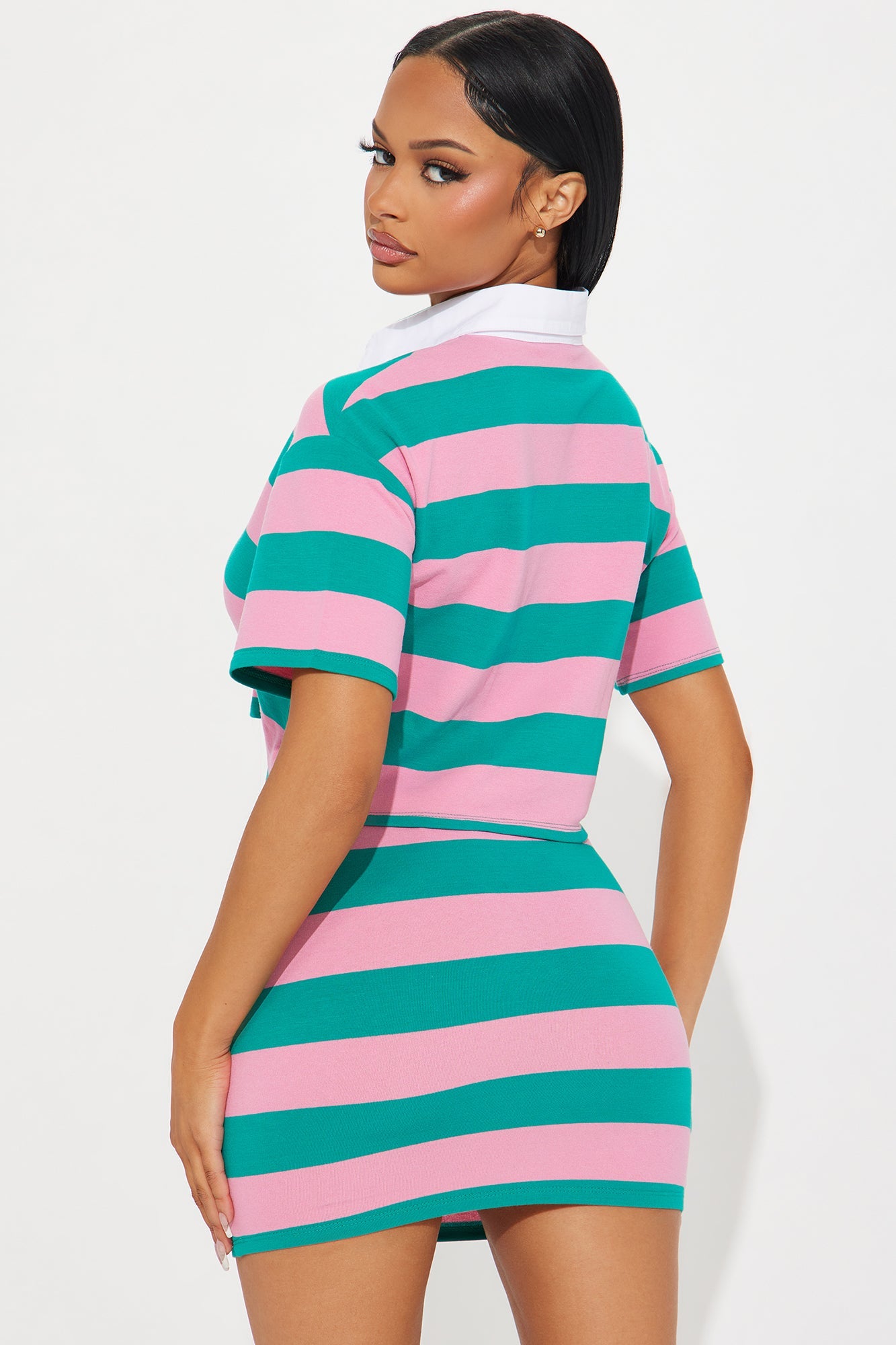 Lindsay Striped Polo Skirt Set - Pink/combo