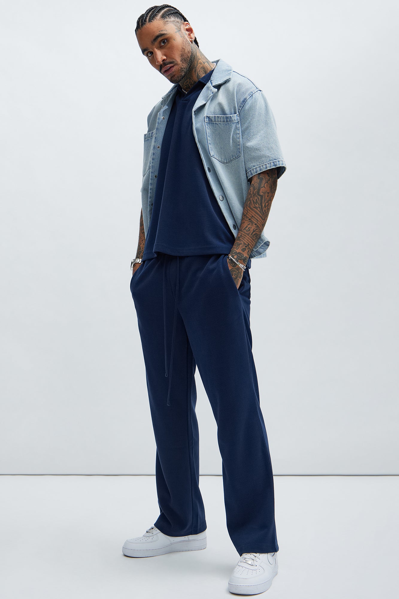 Cairo Textured Straight Pants - Navy