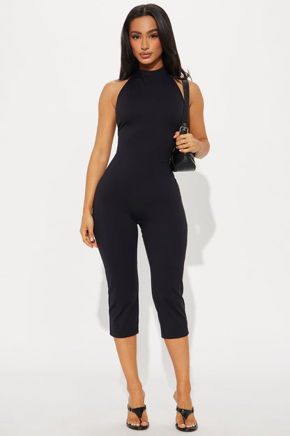 Sassy Girl Backless Jumpsuit - Black