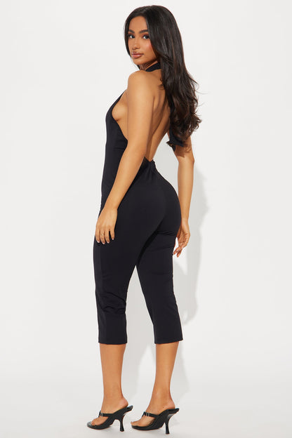 Sassy Girl Backless Jumpsuit - Black