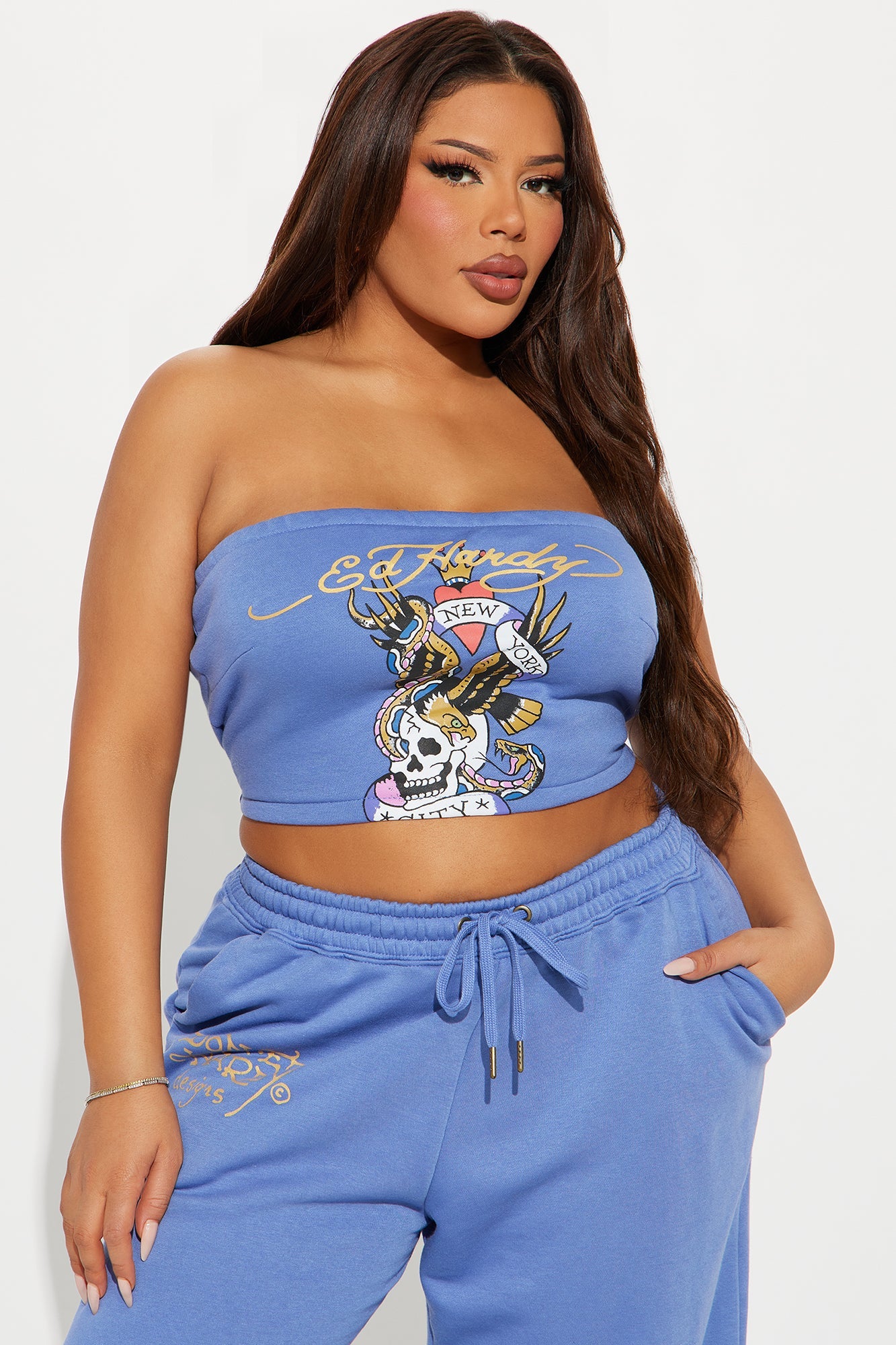 Ed Hardy NYC Tube Top Pant Set - Blue