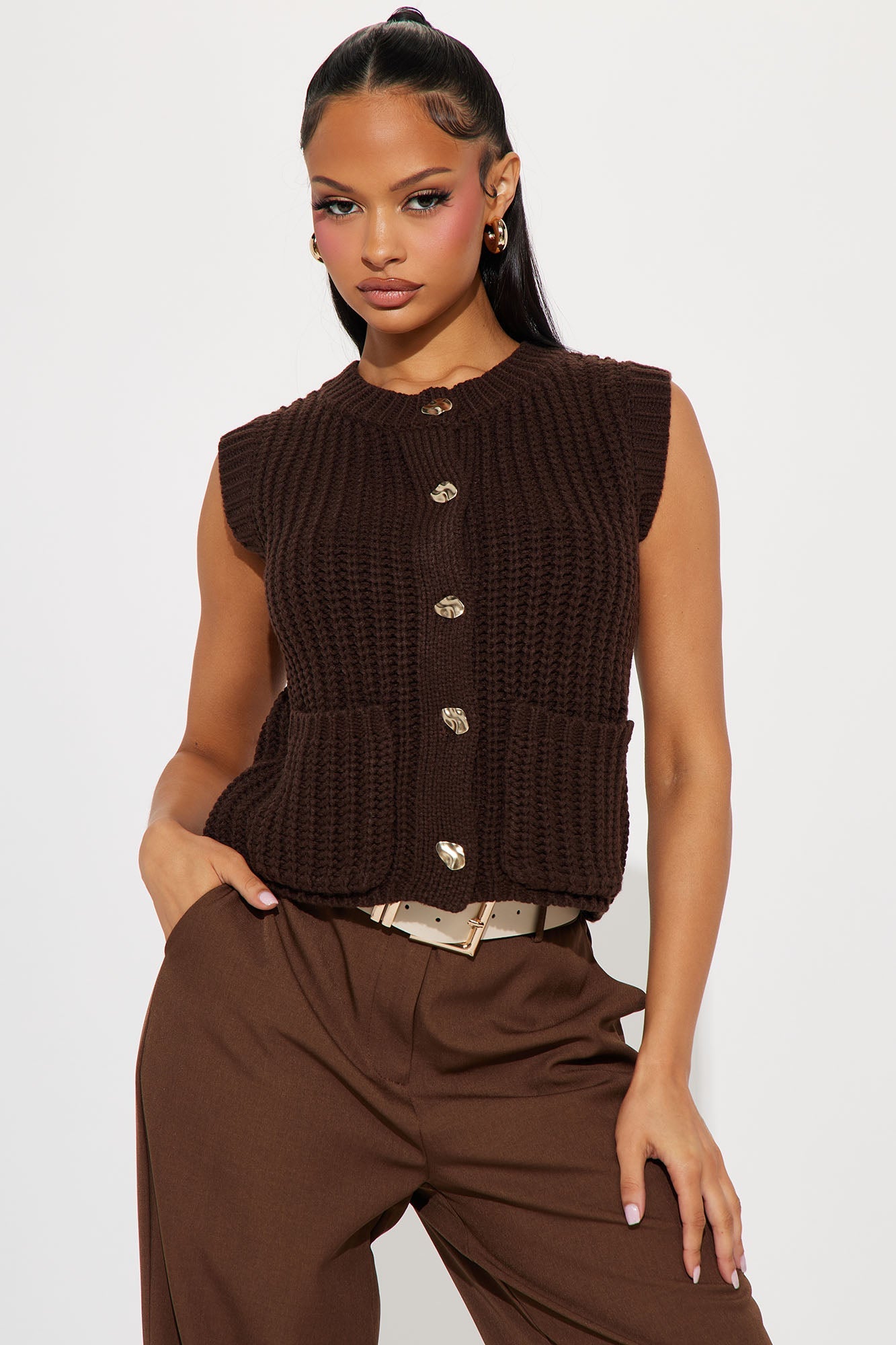 Tell The Truth Chunky Knit Vest - Chocolate