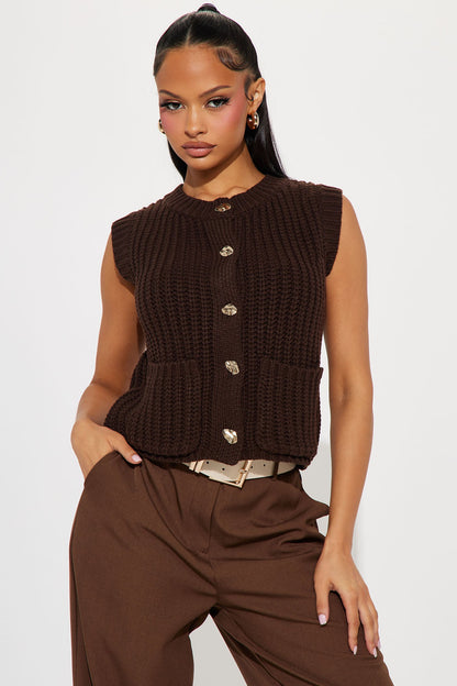 Tell The Truth Chunky Knit Vest - Chocolate