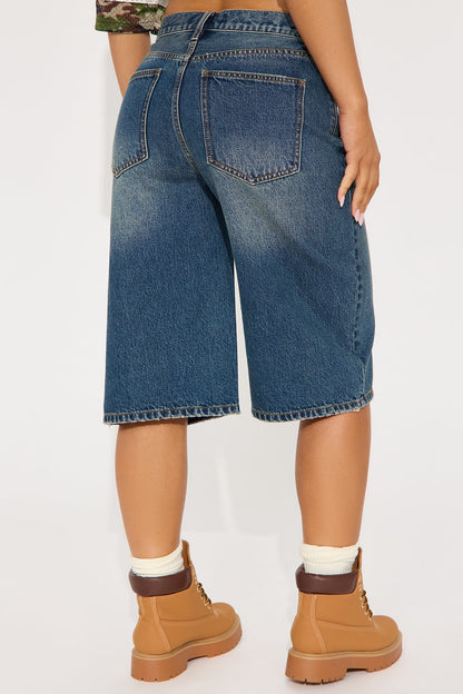 Take Whats Mine Crossover Denim Jorts - Dark Wash