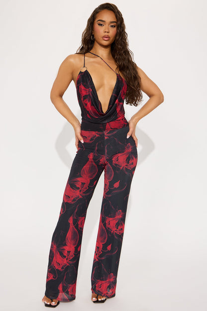 Dahlia Sexy Floral Jumpsuit - Black/Red