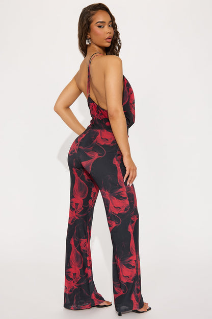 Dahlia Sexy Floral Jumpsuit - Black/Red