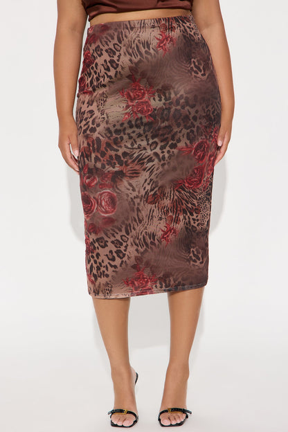 Love Is Gone Mesh Midi Skirt - Brown/combo