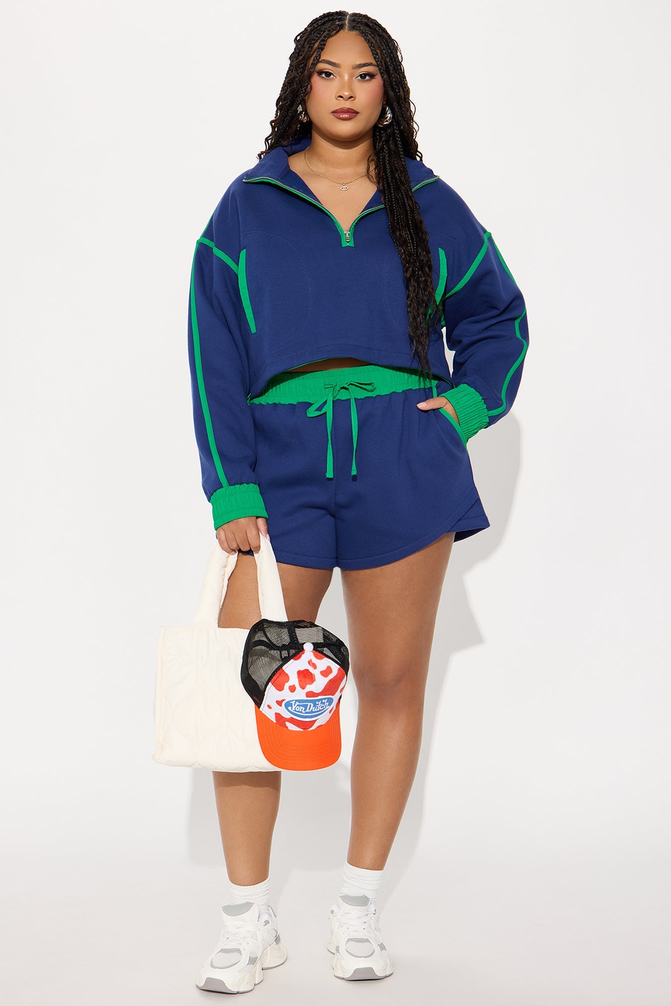 Callie Fleece Short Set - Navy/combo