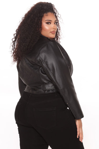 Not A Quilter Faux Leather Jacket - Black