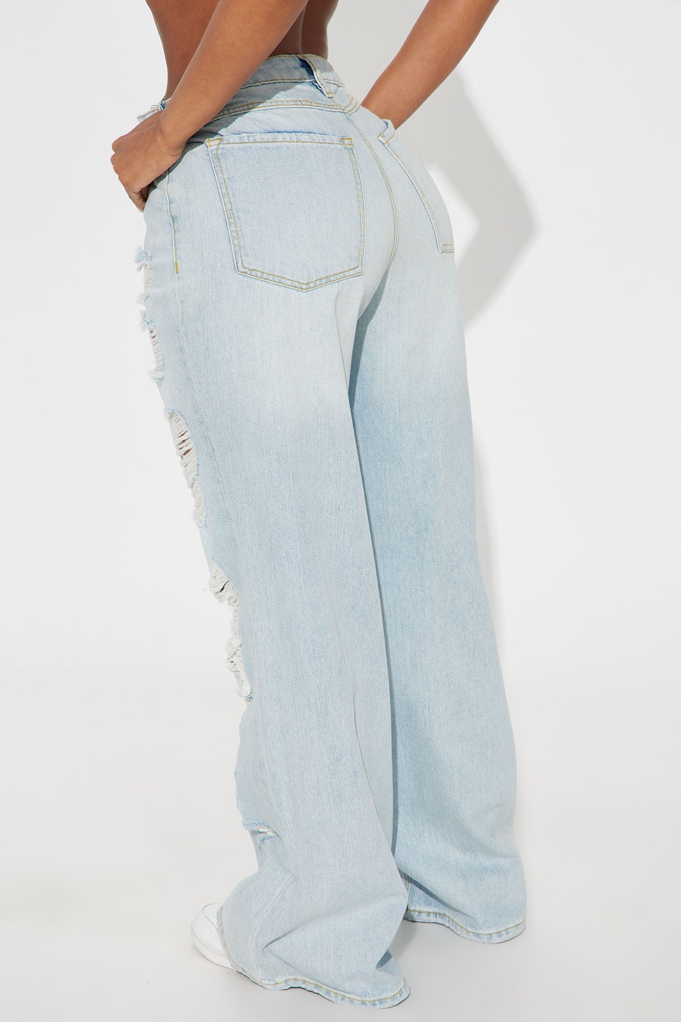 Selby Ripped Non Stretch Wide Leg Jeans - Light Wash
