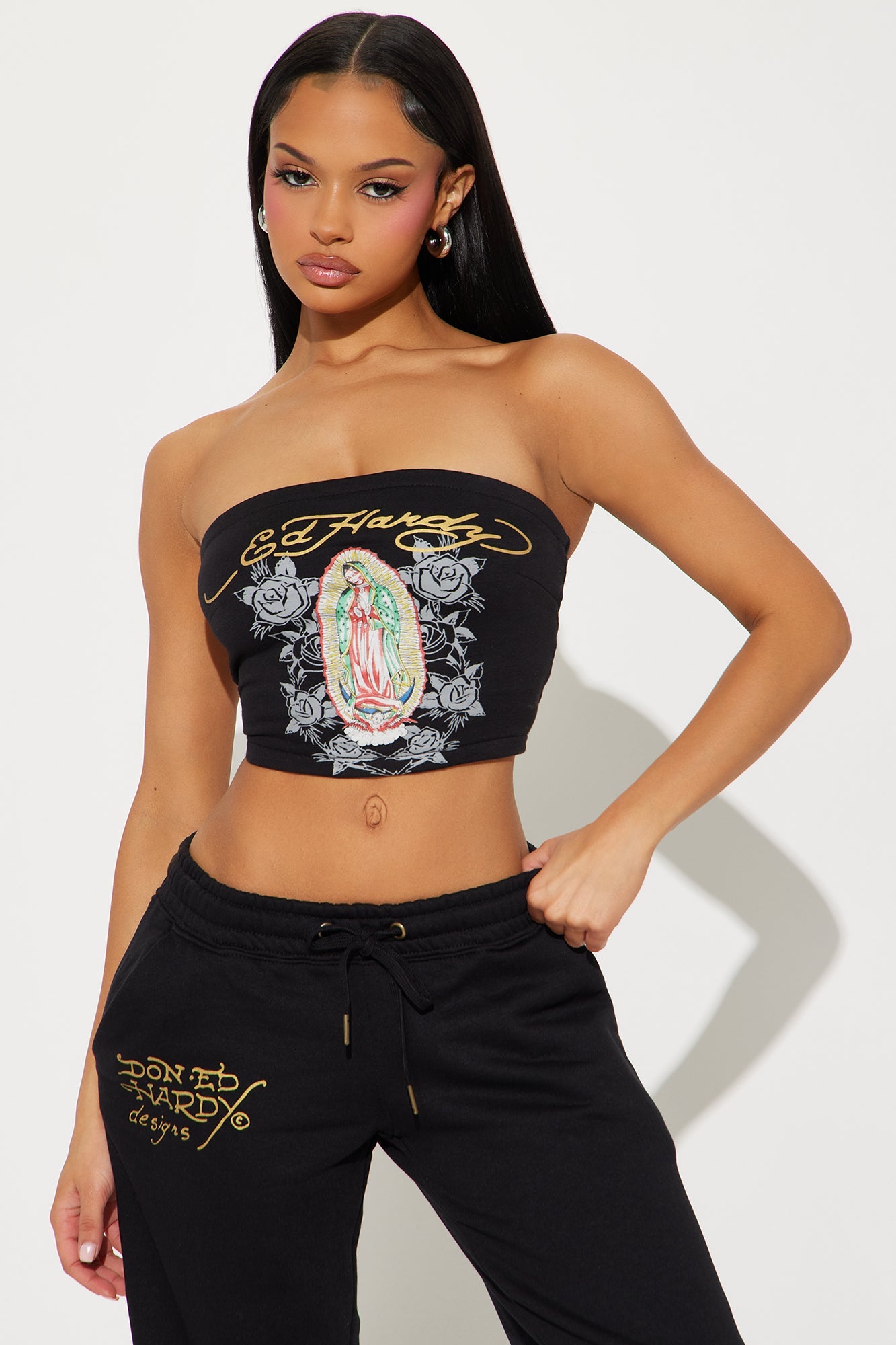 Ed Hardy Mary Tube Top Pant Set - Black