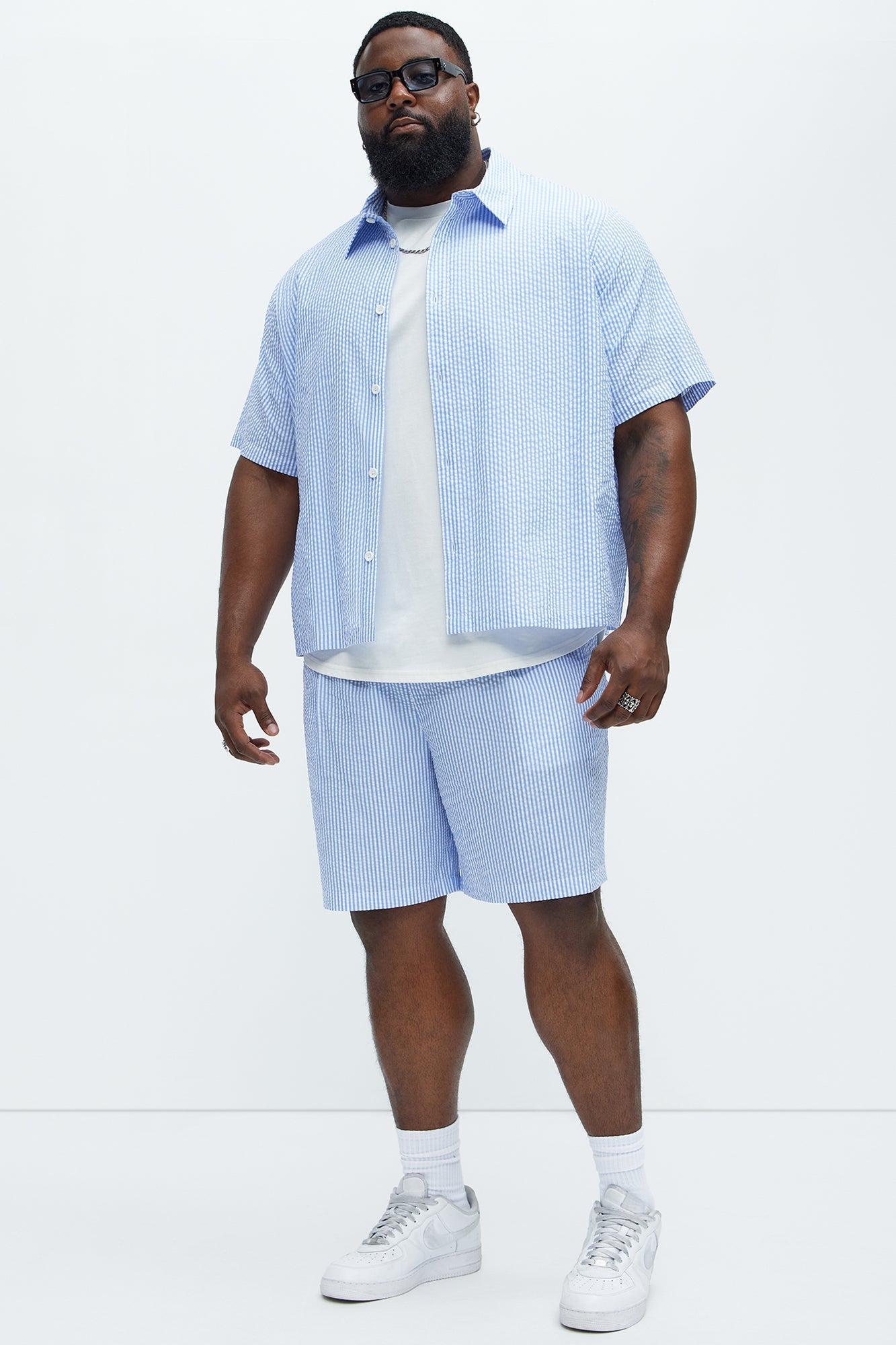 Seersucker Relaxed Shorts - Blue/combo