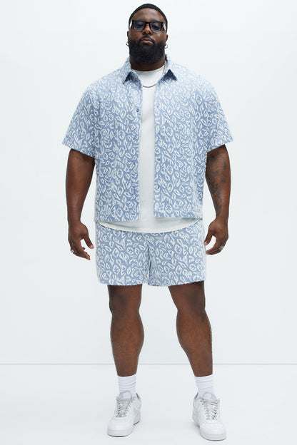 Jacquard Foliage Short Sleeve Shirt - Blue/combo