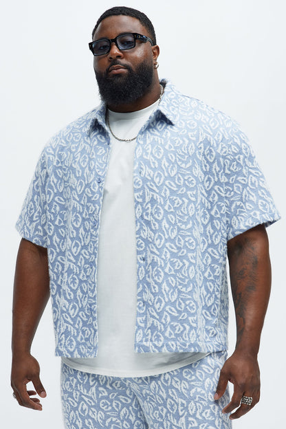 Jacquard Foliage Short Sleeve Shirt - Blue/combo