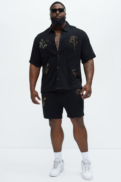 Berries And Bloom Embroidered Shirt - Black