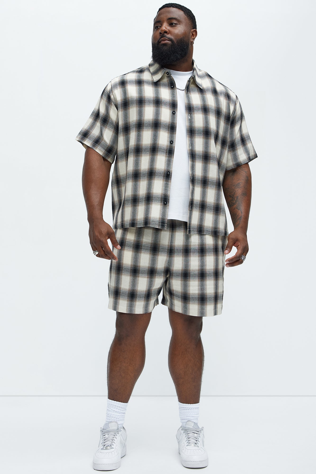 Plaid Waffle Texture Shorts - Black/combo