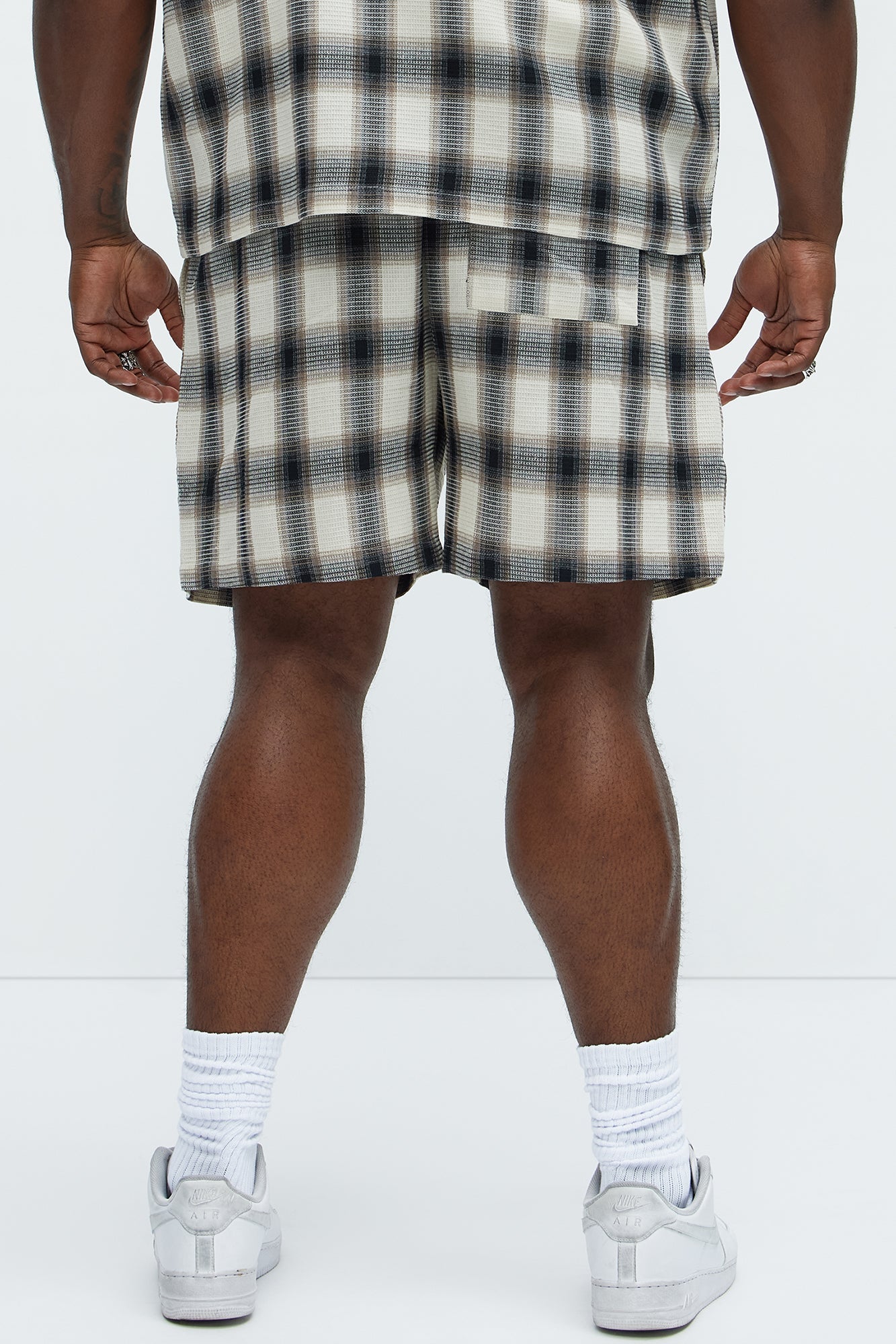 Plaid Waffle Texture Shorts - Black/combo