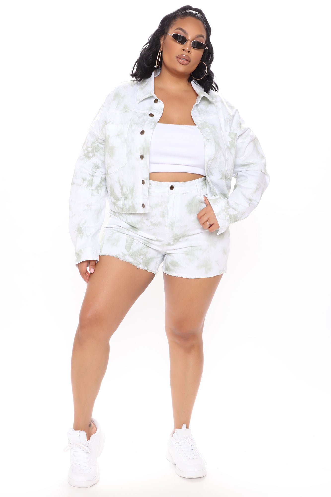 Caught In A Daze Tie Dye Denim Shorts - Sage