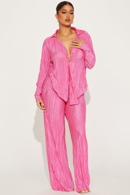 If It Plisse You Pant Set - Pink