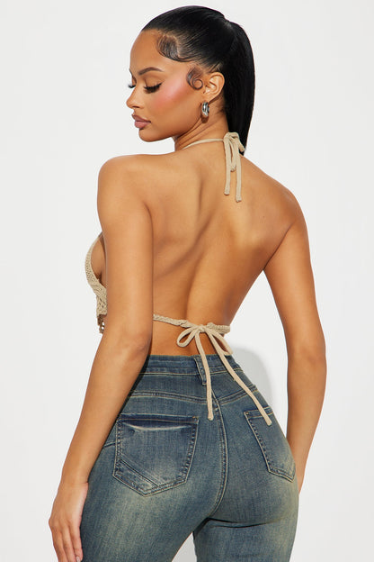 Beach Babe Crochet Halter Top - Tan
