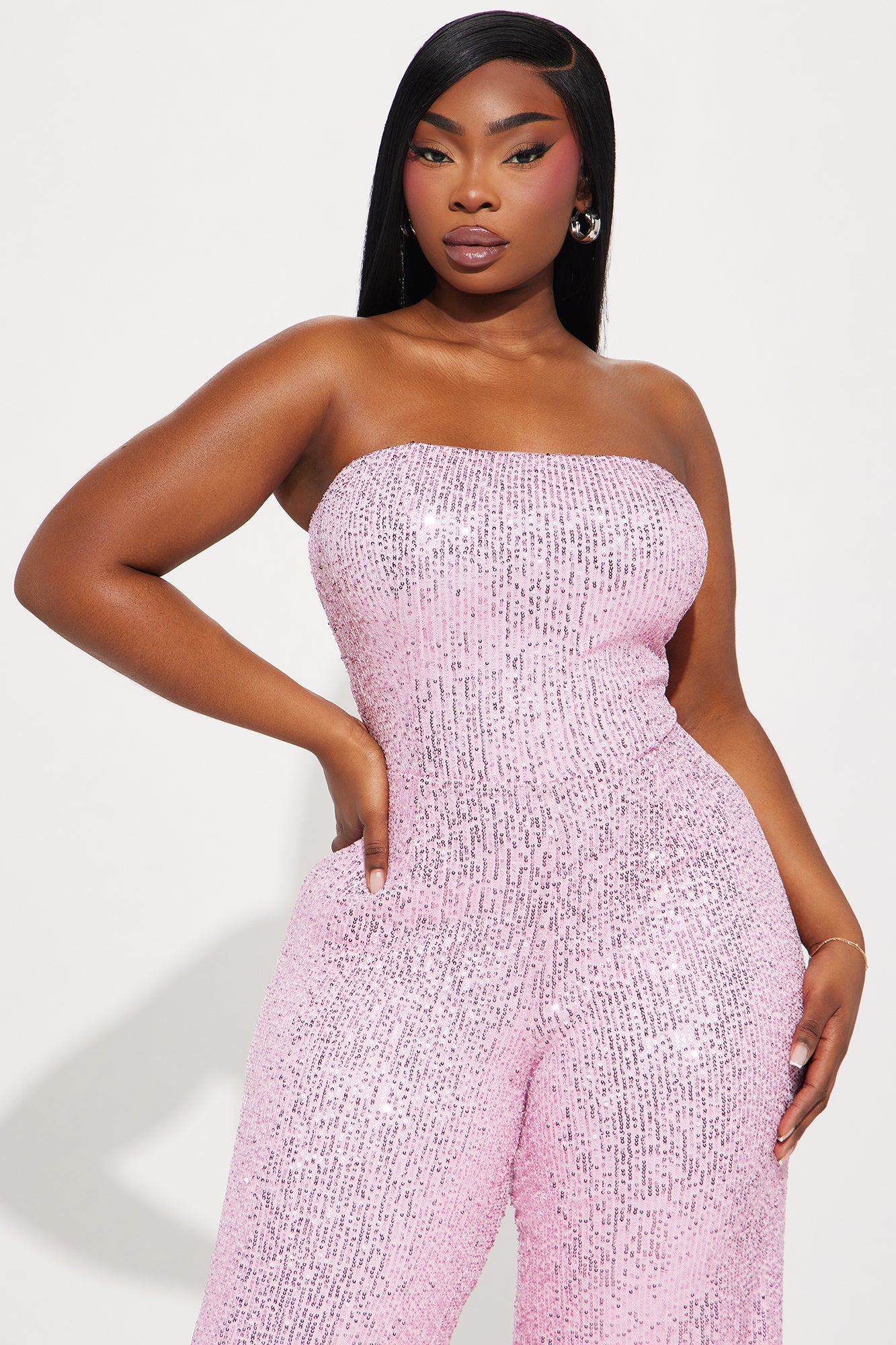 Lets Sparkle On Sequin Jumpsuit - Pink