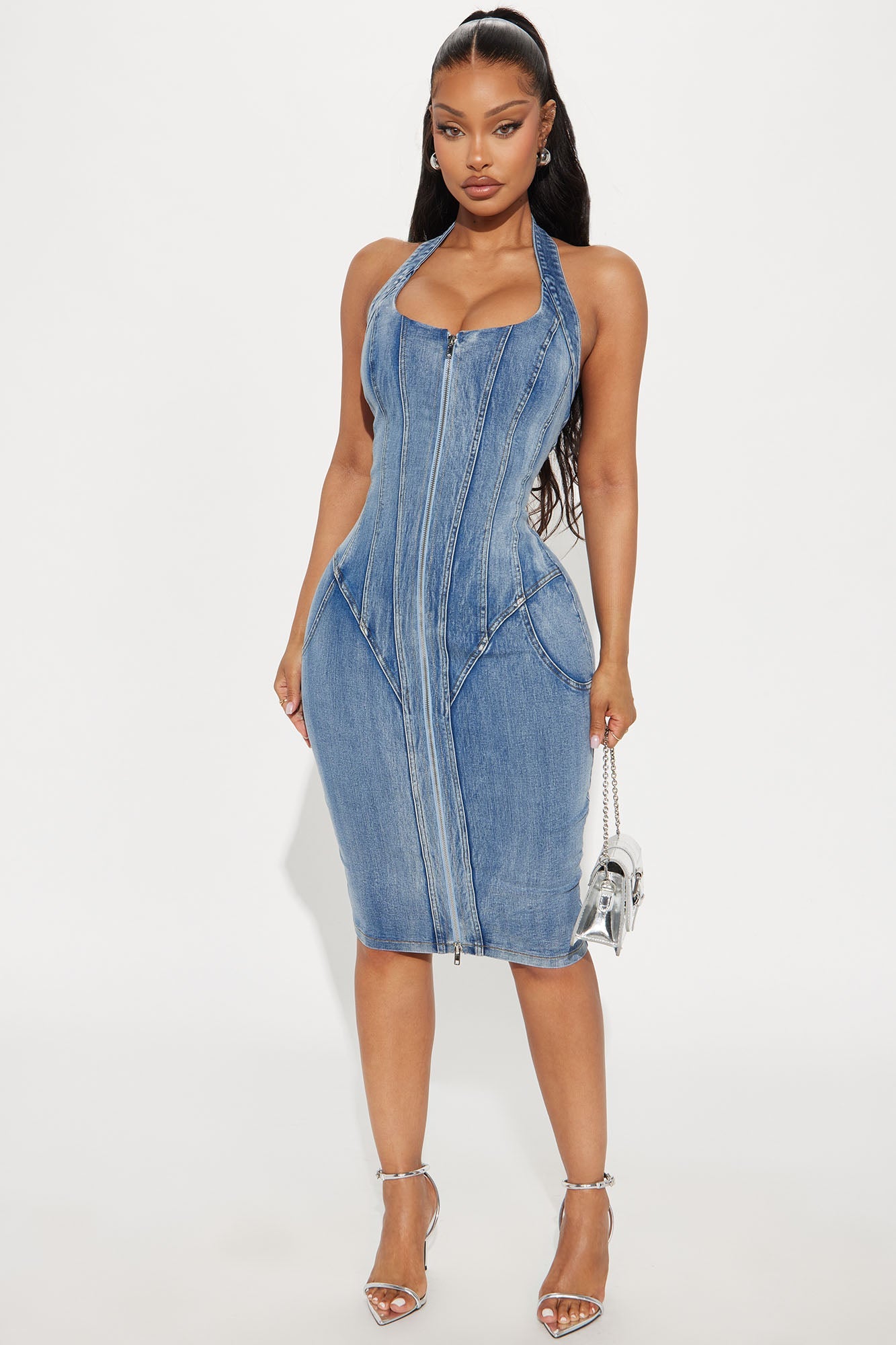 Sevie Denim Midi Dress - Medium Wash