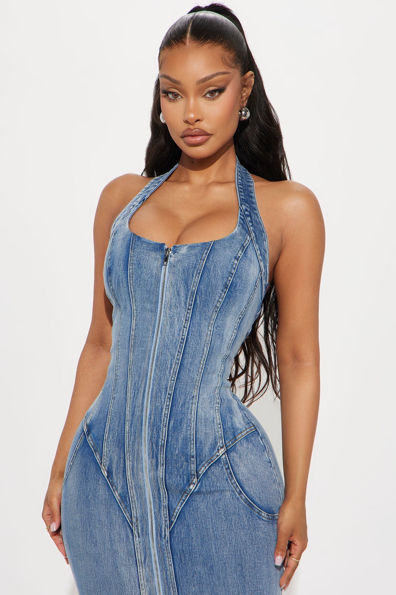 Sevie Denim Midi Dress - Medium Wash