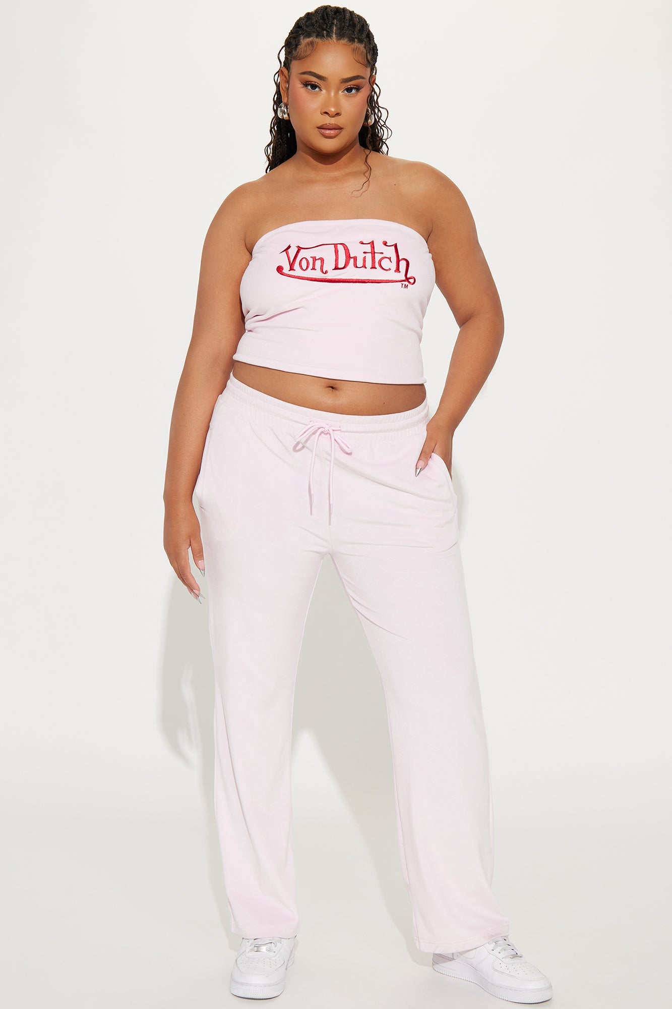 Von Dutch Velour Wide Leg Pant - Light Pink