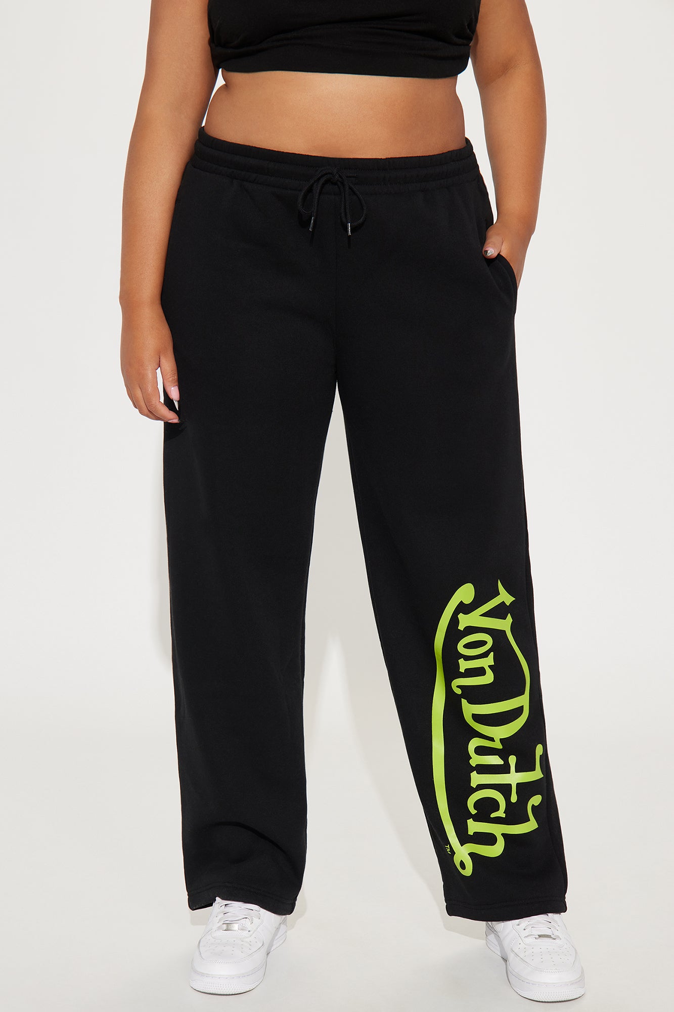 Von Dutch Wide Leg Pant - Black/Green