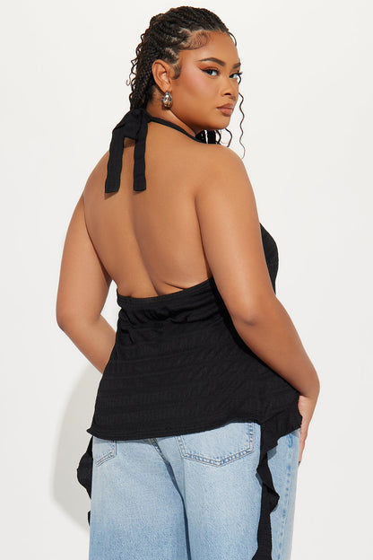 Hello Rose Halter Top - Black