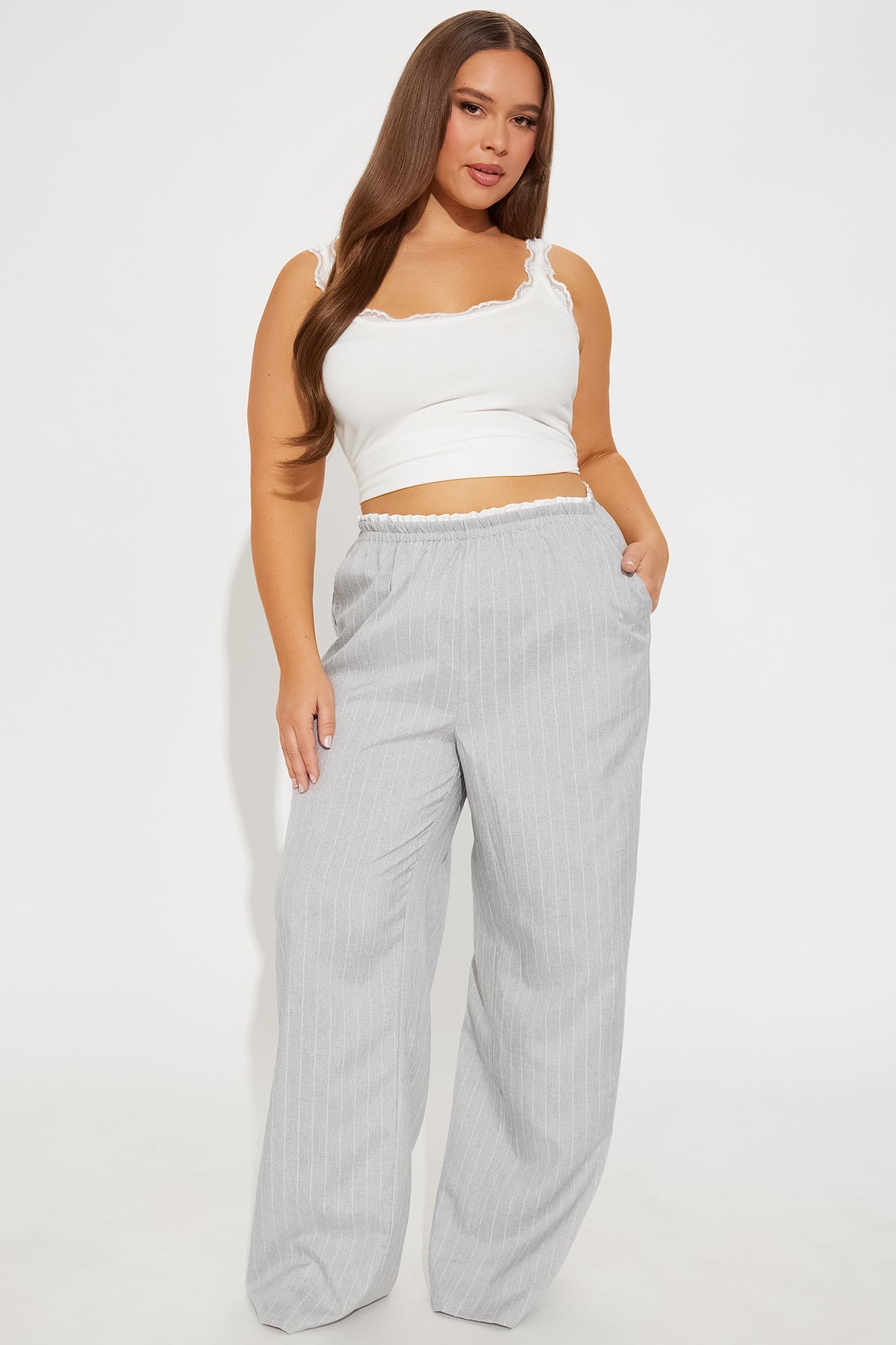 Nolan Pinstripe Double Waistband Pant - Grey
