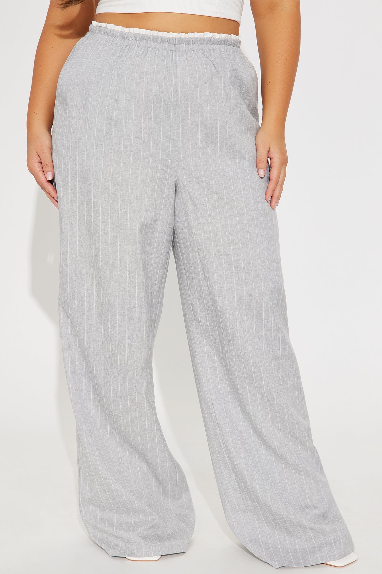 Nolan Pinstripe Double Waistband Pant - Grey