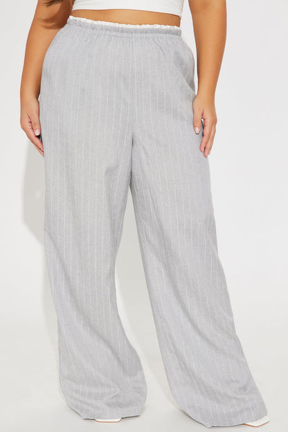 Nolan Pinstripe Double Waistband Pant - Grey